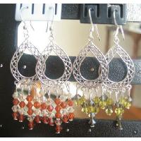 Peridot & Olive Crystals Silver Earrings w/ Orange Crystals Earrings 