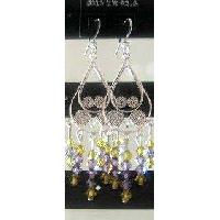 Genuine Swarovski Lime & Purpl Crystals w/ Sterling 92.5 100% Silver Chandelier Earrings 