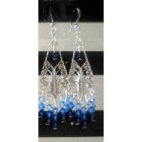 Color Of Sapphire In Genuine Swarovski Crystals & Sterling 92.5 Silver Chandelier Earrings 