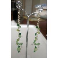 Sterling  Silver Cascade Chain Green Dangle Crystals Earring 