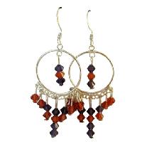 Handcrafted Earrings Genuine Indan Red(Orange) & Voilet Crystals w/ Sterling Silver 92.5 Chandelier