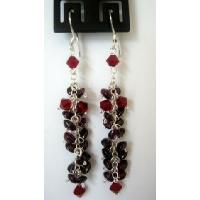 Sterling Silver Chandelier Earrigns w/ Garnet & Siam Red Crystals Beads 