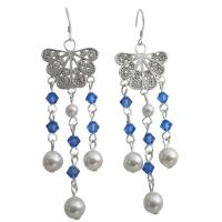 Genuine White Pearls w/ Genuine Swarovski Sapphire Crystals w/ Genuine Sterling Silver 92.5 Oxidizied Dangling