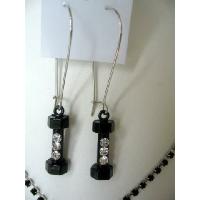 Black Hoop Earrings w/ Cubic Zircon Stones Cute Earrings