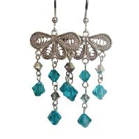 Fine Genuine Sterling 92.5 Silver Chandelier w/ Genuine Blue Zircon Crystals Dangling  