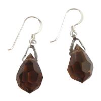 Genuine 925 Sterling Silver Teardrop Crystals Earrings Earwires Smoked Topaz Crystals Earrings