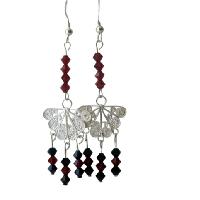 Dark Siam Red Crystals & Jet Genuine Crystals Butterfly Chandelier In Sterling Silver 92.5 w/ Swarovski Crystals    