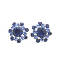 Round Surgical Post Earrings w/ Sparkling Aquamarine & Sapphire Crystals Pierced Earrings