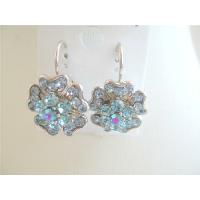 Elegant Aquamarine Crystals Spreal In Flower Pierced Earrings Gorgeous Piece