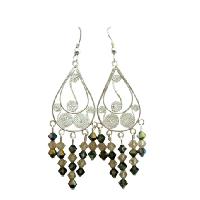 Sterling Silver Chandelier Earrings w/ Genuine Swarovski Ceylon & Toback Crystals Dangling Earrings     