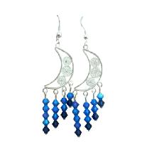 Sterling Silver 92.5 Half Moon Chandelier Earrings w/ Sapphire AB 2 X Beautiful Earrings    