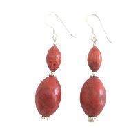 Coral Earrings Genuine Coral 14mm & 10mm Oval Beads Sterling Silver Earrings  