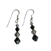 Black Diamond Jet Swarovski Bicone Crystals Sterling Silver Earrings