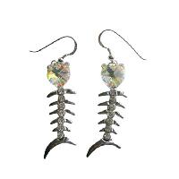 AB Swarovski Crystals Heart Fish Chandelier Earrings Sterling Silver 92.5 Dangling