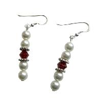 Swarovski White Pearls Siam Red Crystals Earrings Genuine Swarovski Crystals Sterling Silver Earrings