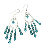 Blue Zircon Crystals Chandelier Earrings w/ Genuine Sterling Silver & Swarovski Crystals Earrings   