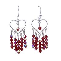 AB Siam Swarovski Crystals Heart Jewelry Sterling Silver Heart Chandelier Earrings