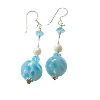 Freshwater Pearls Venetian Glass Bead Earrings w/ Spacer Sterling Earrings 