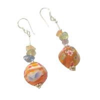 MultiColored Stone Chips w/ Venetian Glass Bead Earrings Sterling Silver Earrings