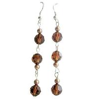 Swarovski Crystals Smoked Topaz Chandelier Dangling Earrings Round Crystals Sterling Silver Earrings 