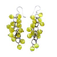 Sterling Silver Earring Yellow Lime Cat Eye Beaded Earrings Handmade Custom Jewelry 