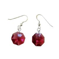 Dark Siam Red Swarovski Octagon Crystals 15mm Multifaceted Crystals Sterling Silver Earrings