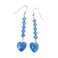 Swarovski Crystals Heart Earrings Lite Sapphire Crystals Beads Dangling Earrings Sterling Silver 92.5 Earrings 