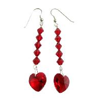 Red Crystals Heart Earring Swarovski Crystals Red Heart & Crystals Bead Sterling Silver 92.5 Hook Earrings 