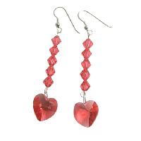 Swarovski Crystals Heart Earrings Genuine Crystals Beads Dangling Earrings Sterling Silver 92.5 Earrings 