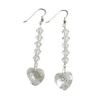 Clear Swarovski Heart Crystals Chandelier Earrings Genuine Swarovski & Sterling Silver 92.5 Hook Earrings 