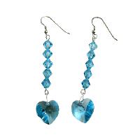 Aquamarine Sparkling Crystals Earrings Genuine Swarovski Crystals Aquamarine Heart Earrings Dangling Earrings Sterling Silver 92.5 Earrings 