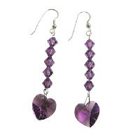 Amethyst Crystals Heart Earrings Swarovski Crystals Sterling Silver 92.5 Earrings 