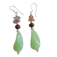 venetian Glass Freshwater Pearls Earrings w/ Nugget Sterling Silver Earrings   