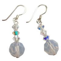 Swarovski AB & White Opal Round Crystals Sterling Silver 92.5 Earrings 
