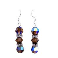 AB Smoked Topaz Swarovski Crystals Earrings Round Crystals Beads 8mm w/ Silver Rondells Spacer Sterling Silver Earrings  