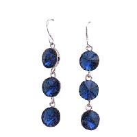 Metallic Blue Sparkling Crystals Round Beads 10mm Earrings w/ Genuine Sterling Silver 92.5 Hook Earrings  