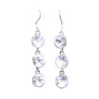 White Clear Crystals Dangle Earring Round Crystals 10mm Bead w/ Genuine Sterling Silver 92.5 Hook Earrings  