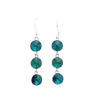 Emerald Green Swarovski Round Crystals 10mm Dangle Earrings w/ Genuine Sterling Silver 92.5 Hook Earrings  