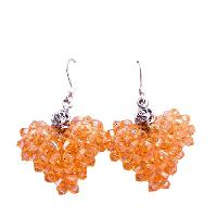 Handcrafted Swarovski Peach Crystals Puffy Heart Earrings  