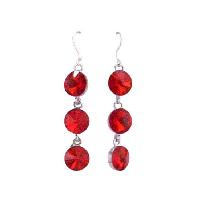 Passionate Lite Bright Siam Red Crystals Faceted Round Beads Earrings Sterling Silver