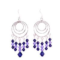 Voilet Crystals Mix With Purple Velvet Chandelier Multi Round Framed Sterling Silver 92.5 Hook Earrings Genuine Swarovski Crystals Earrings