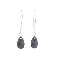 Jet Swarovski Crystals Polygan Pendant (item # 6106) Bead Earrings Genuine Swarovski Jet Polygan Pendant Silver Hoop Earrings