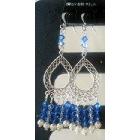 Sterling 92.5 Stamped w/ Swarovski Sapphire Crystal & Pearl Earrings