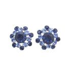 Round Surgical Post Earrings w/ Sparkling Aquamarine & Sapphire Crystal Pierced Earrings