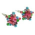 Multi Colored Swarovski Crystals Flower Petal Stud Pierced Earrings