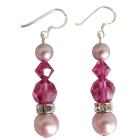 Swarovski Rose Pink Pearls & Fuchsia Crystals Silver Earrings