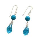 Blue Aquamarine SWaarovski Crystal Tear Drop Sterling Silver Earrings w/ Turquiose Bead Earrings