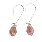 Czech Rose Pink Crystal Teardrop Sterling Silver Hoop Earrings
