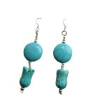 Turquoise Shape beads w/ Flat Round Turquoise Sterling Silver Earrings