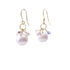 AB Swarovski Crystals & White Pearl Earrings Classy 22k Gold Plated Earrings